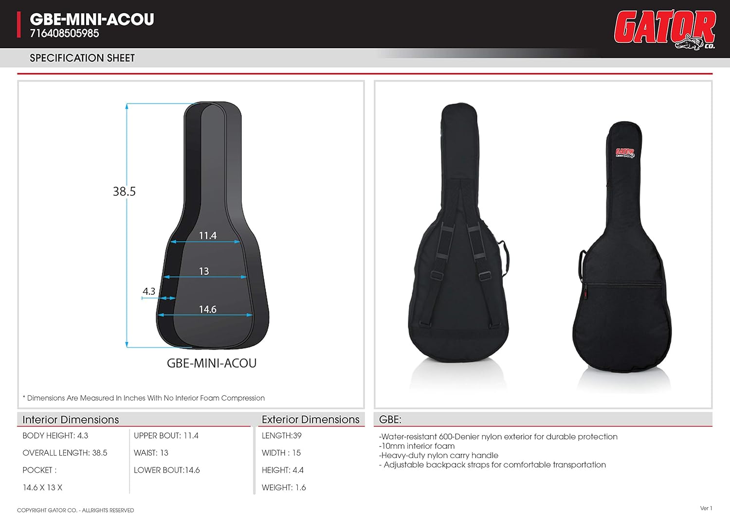 Funda para Guitarra Acústica Folk | Gator GBE Dread