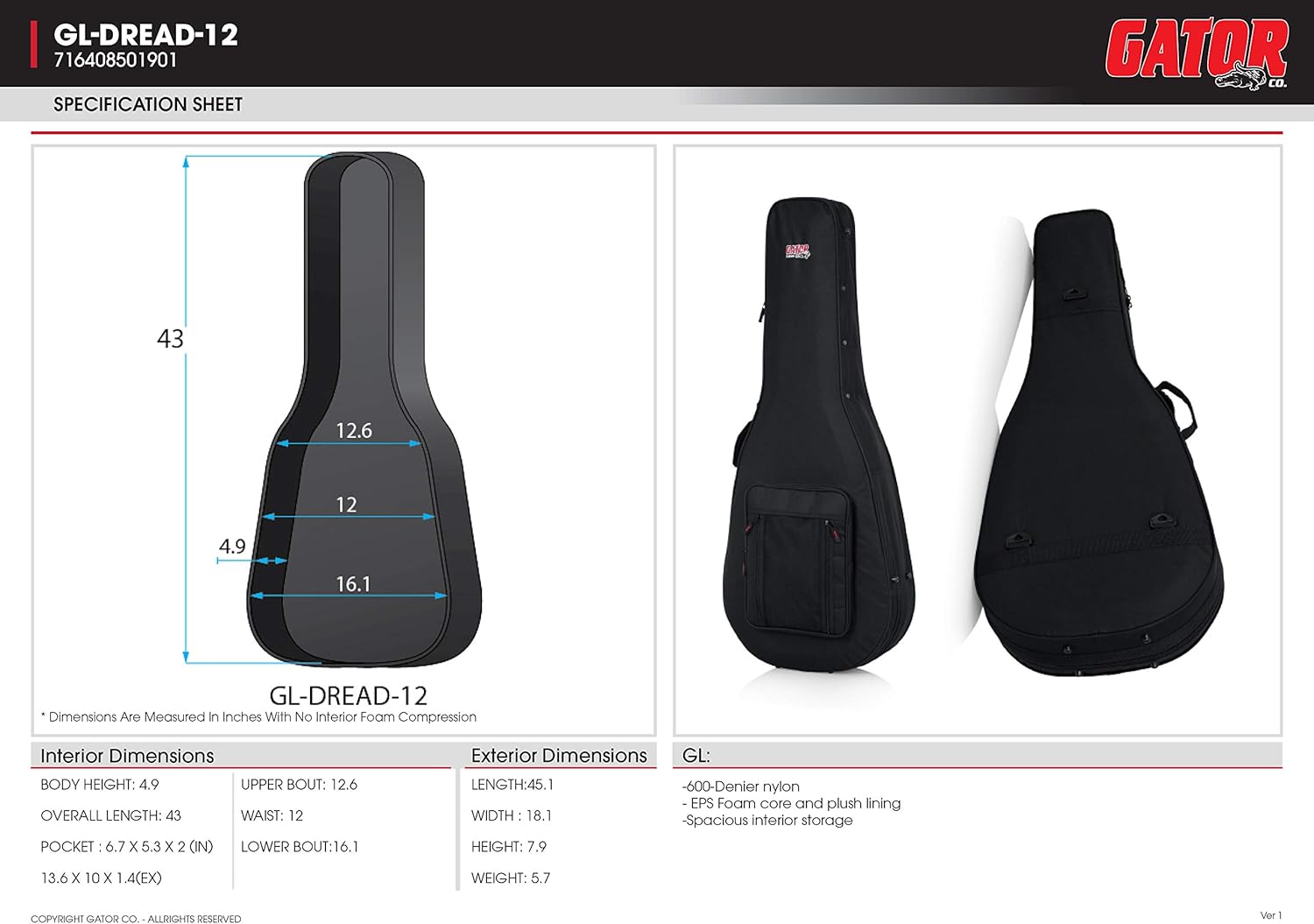Estuche para guitarra tipo Folk | GL-Dread-12